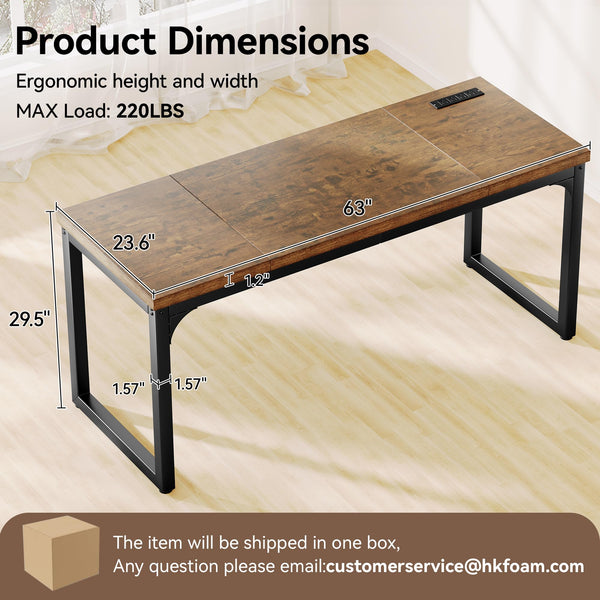 Computer Desk with Power Outlets – Engineered Wood & Steel Frame