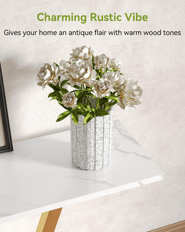 43" Console Table – White & Gold