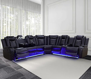 Power Recliner Sectional Sofa with LED Lights
