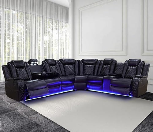 Power Recliner Sectional Sofa with LED Lights