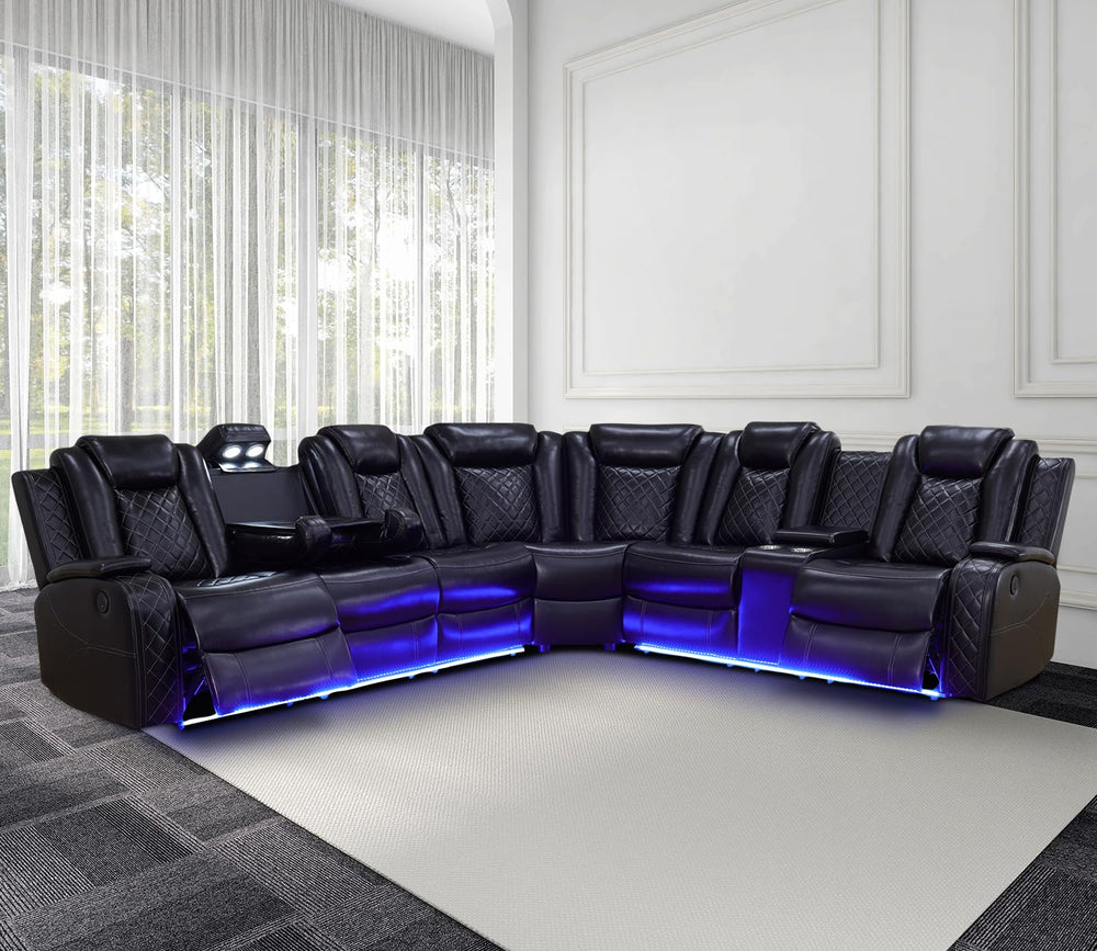 Power Recliner Sectional Sofa with LED Lights
