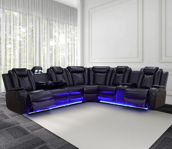 Power Recliner Sectional Sofa with LED Lights