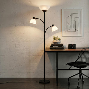 Sky Dome Double LED Torchiere Floor Lamp with Reading Arms