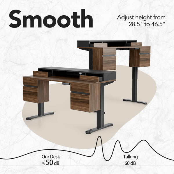 Electric Standing Desk with 6 Drawers & Monitor Shelf, 55 Inch
