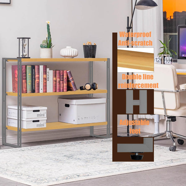 3-Tier Industrial Bookshelf with Rustic Wood & Metal Frame