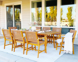 Acacia Wood Outdoor Dining Set with Wicker Chairs – Farmhouse Patio Table Set