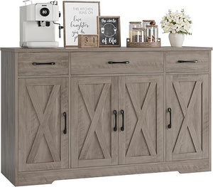 55" Farmhouse Buffet Cabinet with Drawers, Doors & Shelves