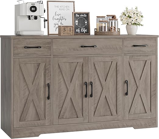 55" Farmhouse Buffet Cabinet with Drawers, Doors & Shelves