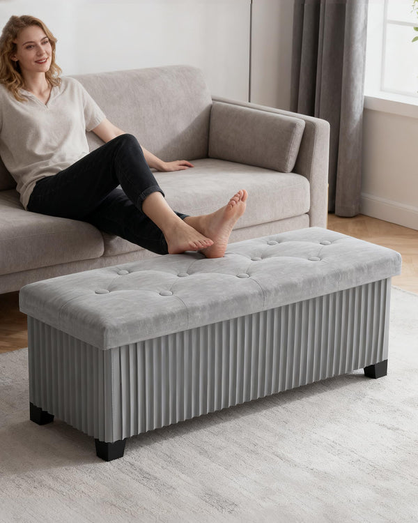 Foldable Velvet Storage Ottoman Bench