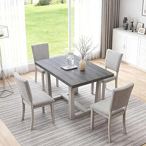 5-Piece Round Dining Table Set with 4 Upholstered Chairs