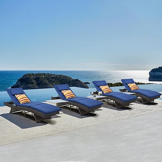 Outdoor Wicker Chaise Lounge Set with Cushions & Pillows