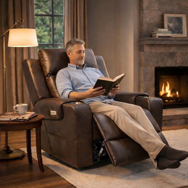 Top-Grain Leather Power Recliner with Zero-Wall Design, Massage & Heat