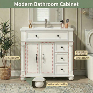 36" Farmhouse Bathroom Vanity with Integrated Ceramic Sink & Soft-Close Storage