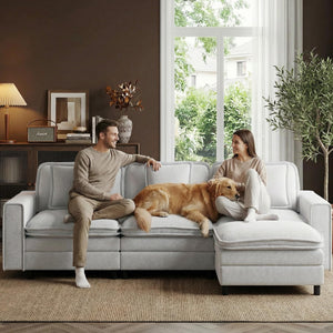 Modular Sectional Sofa with Ottoman – 4-Seat L-Shaped Cloud Couch