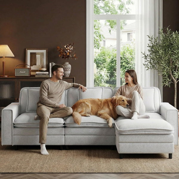 Modular Sectional Sofa with Ottoman – 4-Seat L-Shaped Cloud Couch