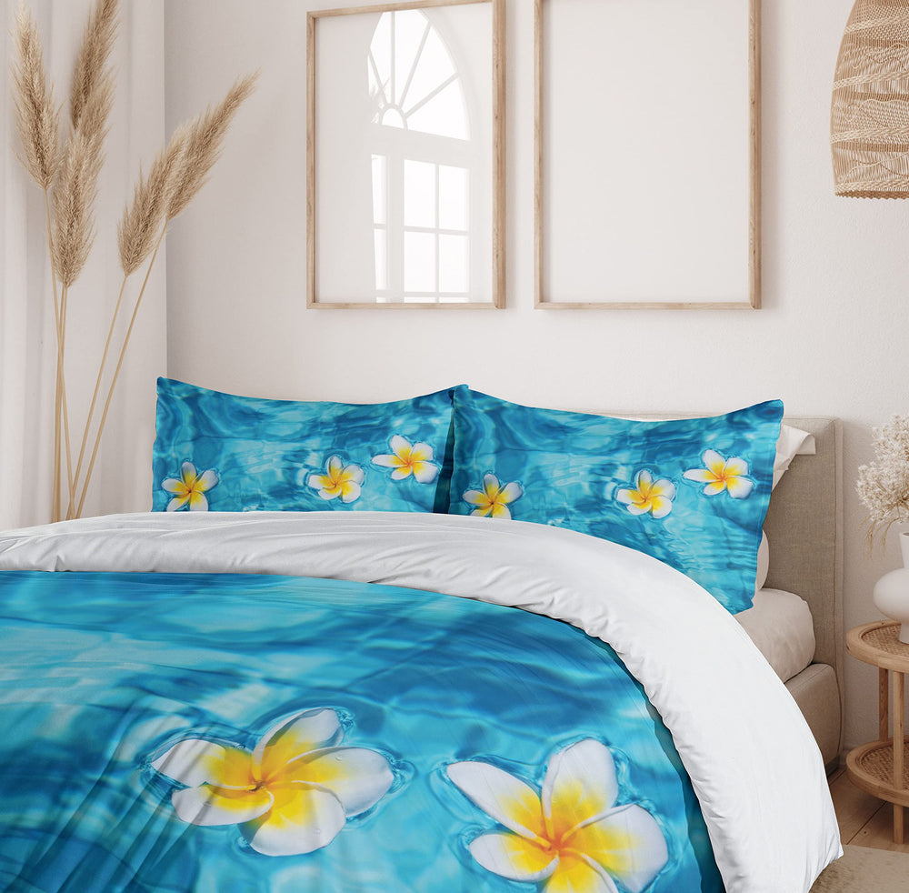 Queen Duvet Cover Set – Tropical Floral Blue Yellow
