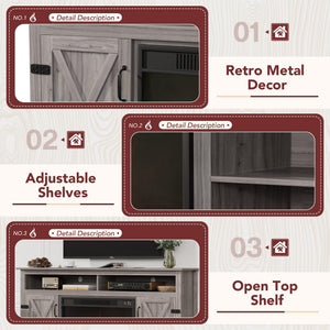 Fireplace TV Stand with Storage & Barn Doors – Grey