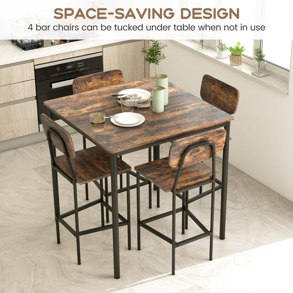 5-Piece Counter Height Dining Table Set with 4 Bar Stools