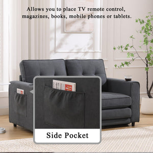 55" Convertible Loveseat Sofa Bed with Side Pockets & Cup Holder