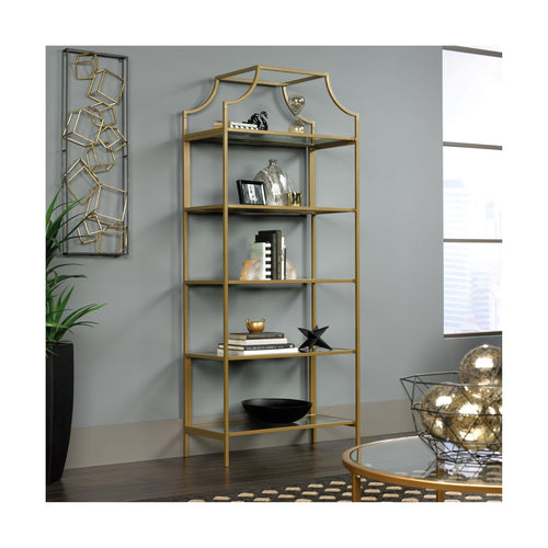 5-Shelf Bookcase with Satin Gold Finish