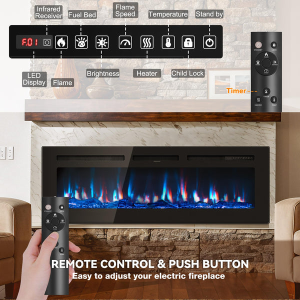 60-Inch Recessed Wall Mount Electric Fireplace