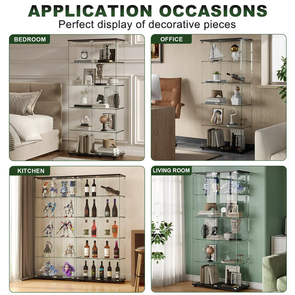 Glass Display Cabinet with Tempered Glass Shelves & Locking Doors