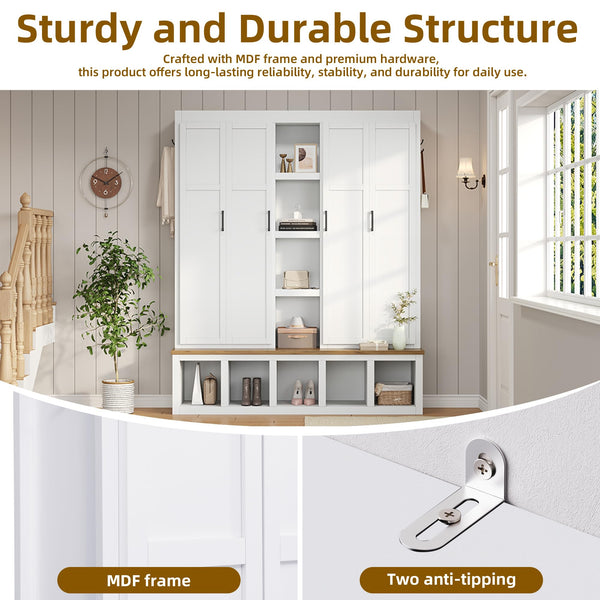 Modern Farmhouse Hall Tree with Bench & Shoe Storage