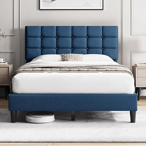 Upholstered Platform Bed Frame with Adjustable Tufted Headboard