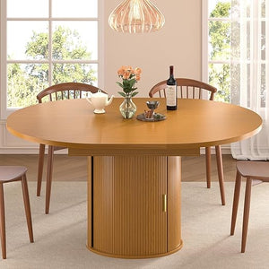 Extendable Round to Oval Dining Table with Storage Cabinet