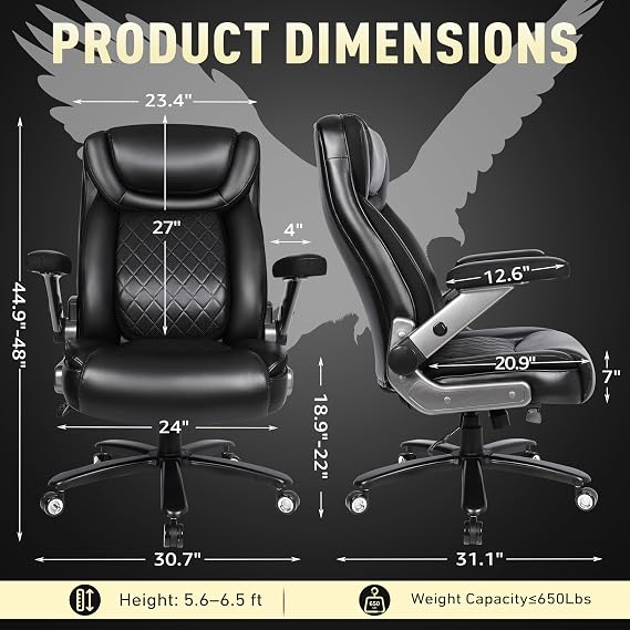 650 lbs Big and Tall Office Chair with Pop-Out Lumbar Support