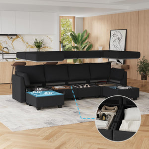 6-Seat Modular Sectional Sofa with Storage & Memory Foam