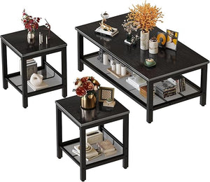 3-Piece Coffee & End Table Set – Metal Frame