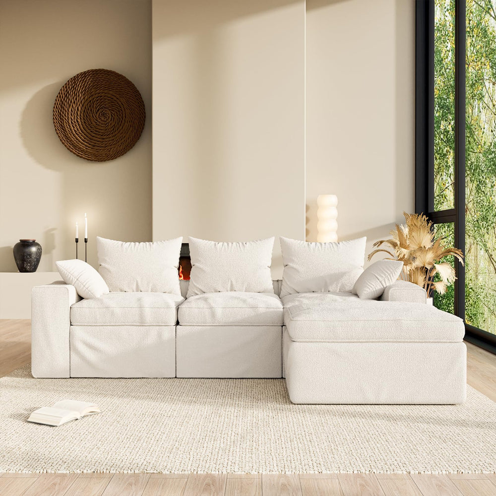 108-Inch Modular Cloud Sectional Sofa with Ottoman – Warm White