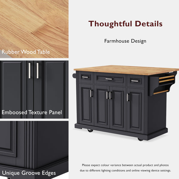 54" Rolling Kitchen Island with Drop Leaf & Storage Drawers