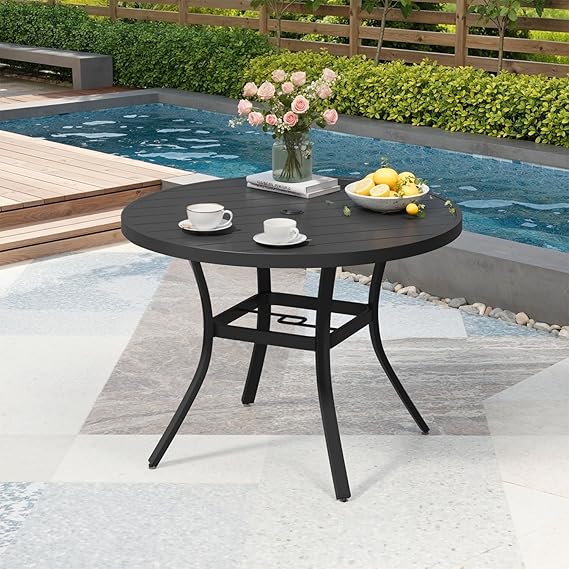 Outdoor Metal Dining Table with Umbrella Hole – 4 Sizes