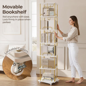 6-Tier Rotating Bookshelf with Wheels