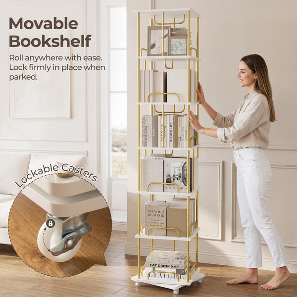 6-Tier Rotating Bookshelf with Wheels