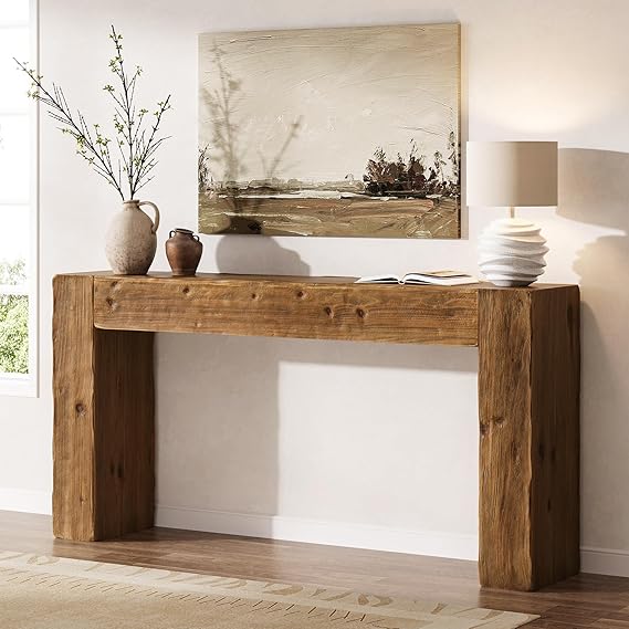 Solid Wood Farmhouse Console Table 63 Inch