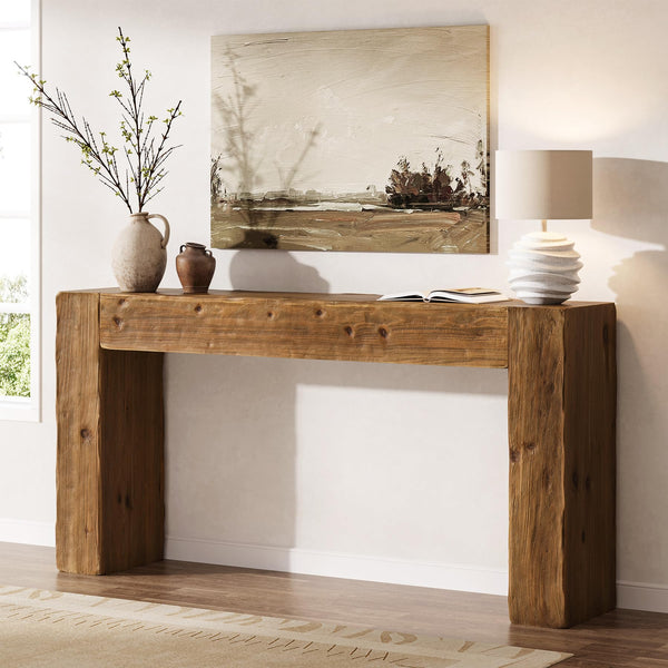 Solid Wood Farmhouse Console Table 63 Inch