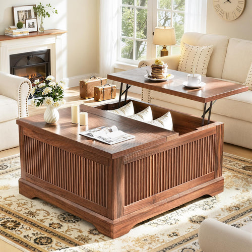 Lift Top Coffee Table with Storage – Fluted Square Design