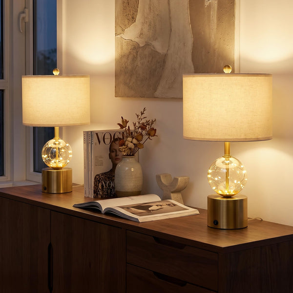 Glass Globe Table Lamps Set of 2