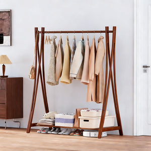 Freestanding Wood Clothes Rack with Storage Shelf – 52"W x 57"H