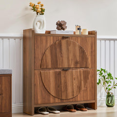 Flip Drawer Shoe Cabinet with Fluted Doors