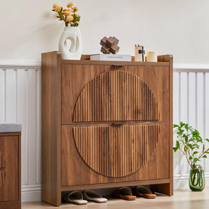Flip Drawer Shoe Cabinet with Fluted Doors