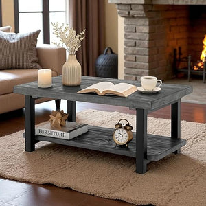 42-Inch Rectangular Solid Wood Coffee Table with Storage Shelf