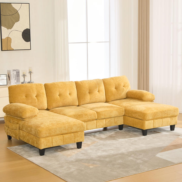 U-Shaped Sectional Sofa with Dual Chaise Lounges & Storage Pockets