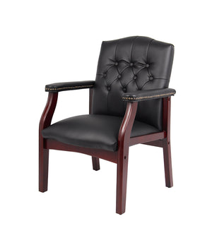 Traditional Vinyl Guest Chair with Mahogany Wood Base