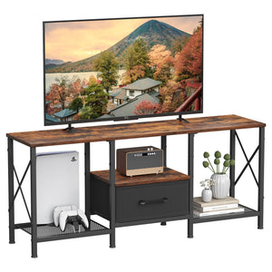 Industrial TV Stand with Fabric Drawer & Open Shelves