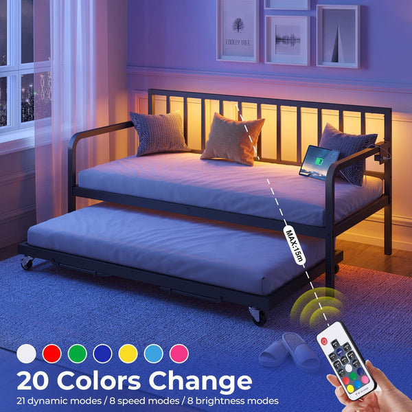 Twin Daybed with Trundle, Charging Station & LED Lights