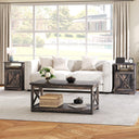 3-Piece Farmhouse Coffee & End Table Set with Charging Station